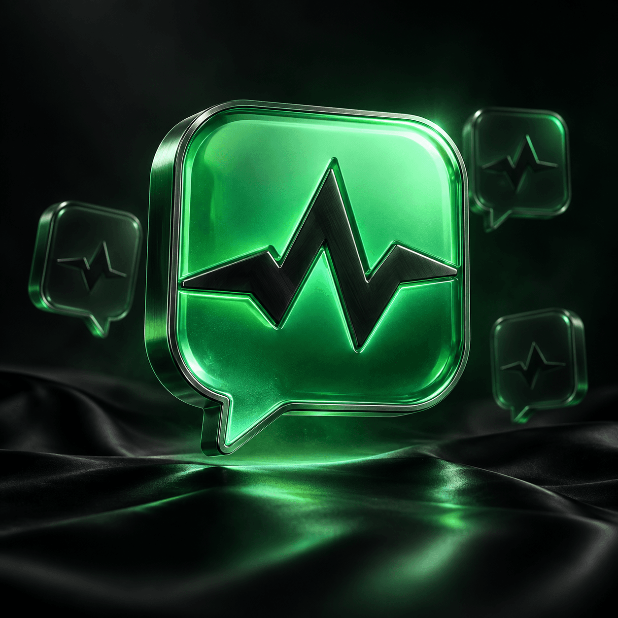 An emerald chat pulse surrounded by smaller stream moments
